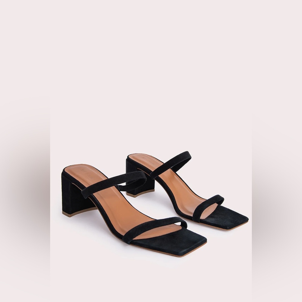 BY FAR Tanya Black Suede Mule Heel Sandal EUR 36/US 6